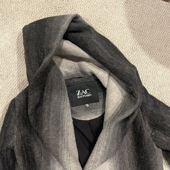 Zac Posen Women's Alisha Ombre Gray Wool Blend Long Wrap Coat 4 - Picture 5 of 11